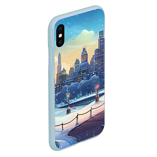 Чехол iPhone XS Max матовый Зимний большой город / 3D-Голубой – фото 2