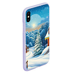 Чехол iPhone XS Max матовый Зимний домик и елка, цвет: 3D-светло-сиреневый — фото 2