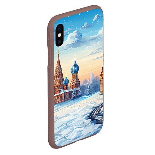 Чехол iPhone XS Max матовый Российская зима / 3D-Коричневый – фото 2
