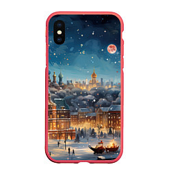 Чехол iPhone XS Max матовый Ночной новогодний город, цвет: 3D-красный