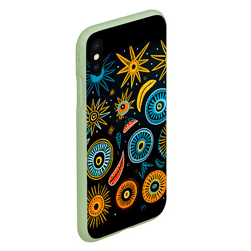 Чехол iPhone XS Max матовый Африканский узор - нейросеть / 3D-Салатовый – фото 2