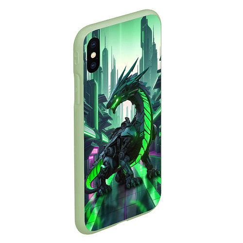 Чехол iPhone XS Max матовый Неоновый зеленый дракон / 3D-Салатовый – фото 2