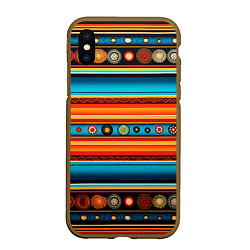 Чехол iPhone XS Max матовый Этнический узор в горизонтальную полоску, цвет: 3D-коричневый