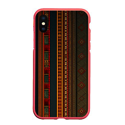 Чехол iPhone XS Max матовый Этнический узор в вертикальную полоску, цвет: 3D-красный