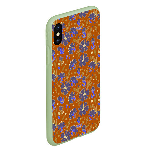 Чехол iPhone XS Max матовый Цветы в поле коричневый цвет / 3D-Салатовый – фото 2