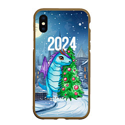 Чехол iPhone XS Max матовый Дракон у новогодней елки 2024