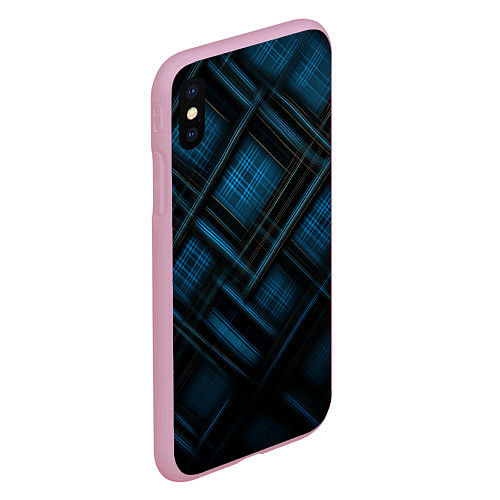 Чехол iPhone XS Max матовый Тёмно-синяя шотландская клетка / 3D-Розовый – фото 2