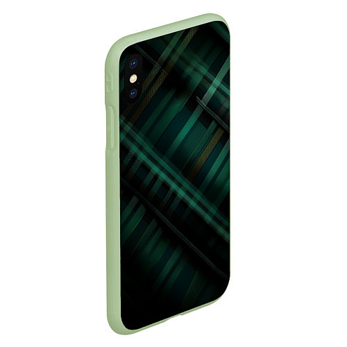 Чехол iPhone XS Max матовый Тёмно-зелёная шотландская клетка / 3D-Салатовый – фото 2