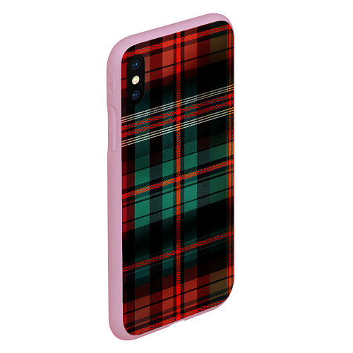 Чехол iPhone XS Max матовый Красно-зелёная шотландская клетка / 3D-Розовый – фото 2