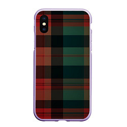 Чехол iPhone XS Max матовый Зелёно-красная шотландская клетка, цвет: 3D-светло-сиреневый