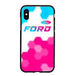Чехол iPhone XS Max матовый Ford neon gradient style посередине, цвет: 3D-черный