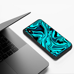 Чехол iPhone XS Max матовый Абстракция плазма бирюзовый, цвет: 3D-черный — фото 2