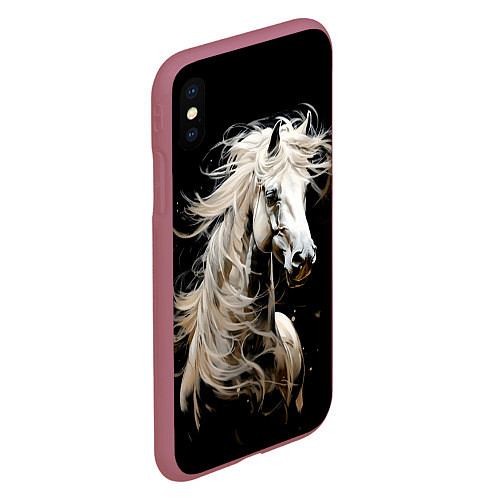 Чехол iPhone XS Max матовый Лошадь белая в ночи / 3D-Малиновый – фото 2