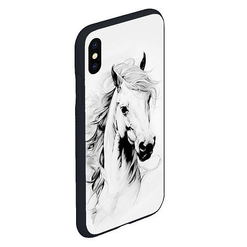 Чехол iPhone XS Max матовый Лошадь белая на ветру / 3D-Черный – фото 2