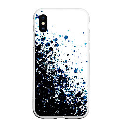 Чехол iPhone XS Max матовый Чёрно-белый с синими кляксами, цвет: 3D-белый