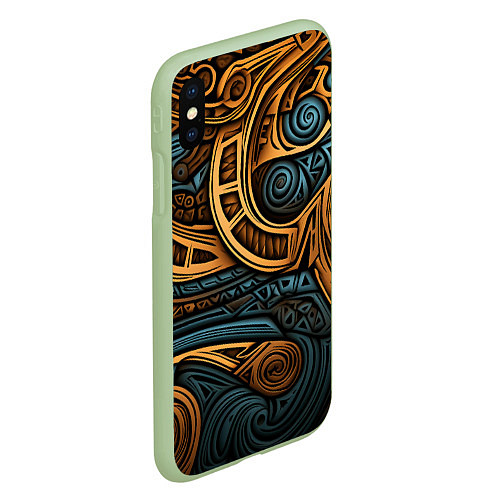 Чехол iPhone XS Max матовый Паттерн в викингском стиле / 3D-Салатовый – фото 2