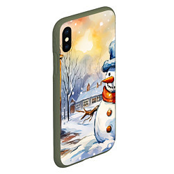 Чехол iPhone XS Max матовый Снеговик новый год, цвет: 3D-темно-зеленый — фото 2