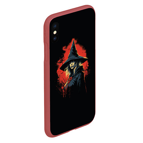 Чехол iPhone XS Max матовый Ведьма в шляпе кровавый фон / 3D-Красный – фото 2