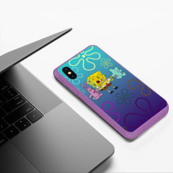 Чехол iPhone XS Max матовый Spongebob workout, цвет: 3D-фиолетовый — фото 2