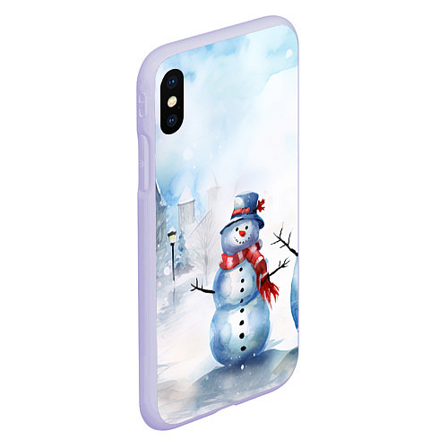 Чехол iPhone XS Max матовый Новогодний день со снеговиком / 3D-Светло-сиреневый – фото 2