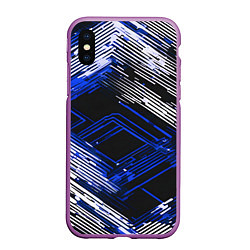 Чехол iPhone XS Max матовый Киберпанк линии белые и синие, цвет: 3D-фиолетовый