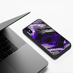 Чехол iPhone XS Max матовый Киберпанк линии белые и фиолетовые, цвет: 3D-черный — фото 2