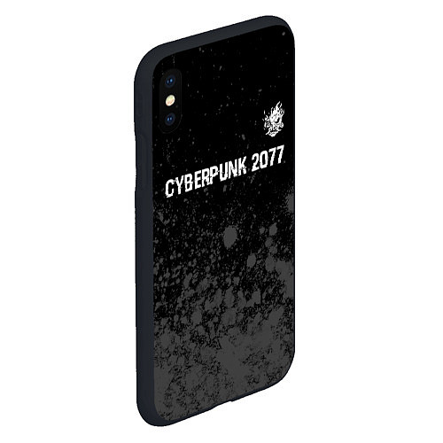 Чехол iPhone XS Max матовый Cyberpunk 2077 glitch на темном фоне посередине / 3D-Черный – фото 2