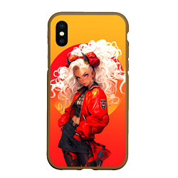 Чехол iPhone XS Max матовый Девушка-демон от нейросети - желто-красный градиен