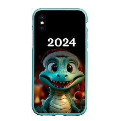 Чехол iPhone XS Max матовый Дракон символ года 2024, цвет: 3D-мятный
