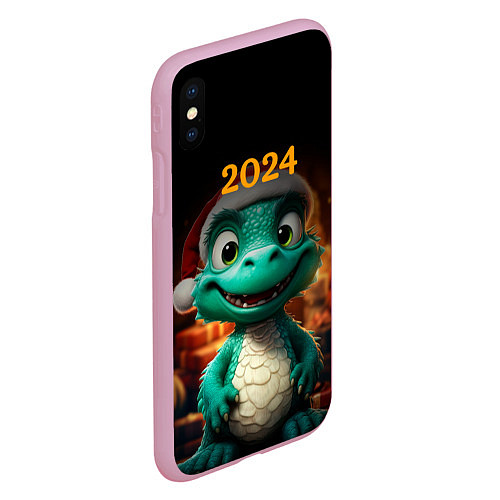 Чехол iPhone XS Max матовый Зеленый дракон 2024 / 3D-Розовый – фото 2
