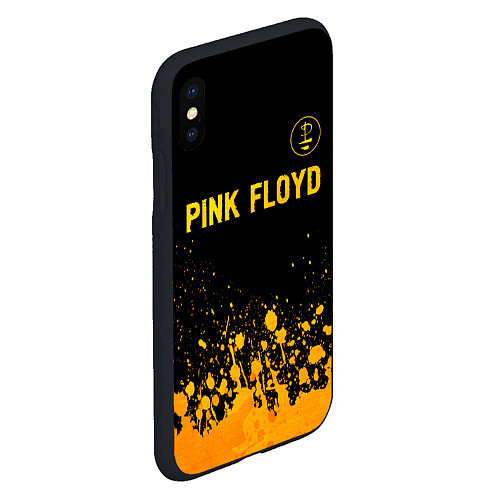 Чехол iPhone XS Max матовый Pink Floyd - gold gradient посередине / 3D-Черный – фото 2