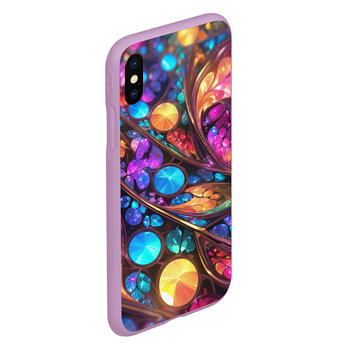 Чехол iPhone XS Max матовый Яркий абстрактный фрактальный узор / 3D-Сиреневый – фото 2