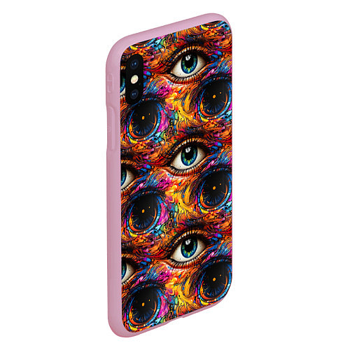 Чехол iPhone XS Max матовый Глаза рисунок паттерн / 3D-Розовый – фото 2