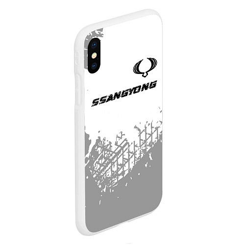 Чехол iPhone XS Max матовый SsangYong speed на светлом фоне со следами шин пос / 3D-Белый – фото 2