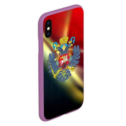 Чехол iPhone XS Max матовый Герб РФ патриот / 3D-Фиолетовый – фото 2