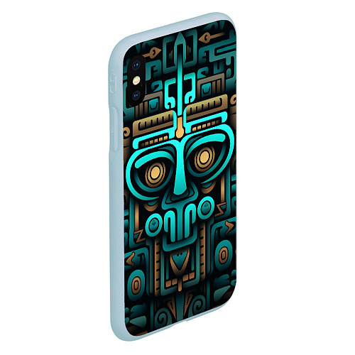 Чехол iPhone XS Max матовый Орнамент в ацтекском стиле / 3D-Голубой – фото 2