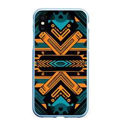 Чехол iPhone XS Max матовый Геометрический узор в стиле ацтеков, цвет: 3D-голубой