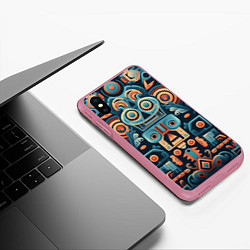 Чехол iPhone XS Max матовый Симметричный абстрактный паттерн в ацтекском стиле, цвет: 3D-малиновый — фото 2