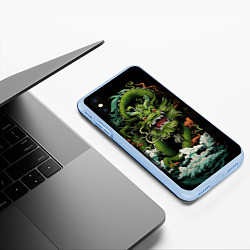 Чехол iPhone XS Max матовый Зеленый дракон символ года, цвет: 3D-голубой — фото 2