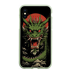 Чехол iPhone XS Max матовый Зеленый дракон с открытой пастью, цвет: 3D-салатовый