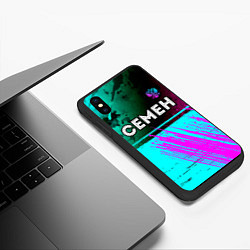 Чехол iPhone XS Max матовый Семен и неоновый герб России посередине, цвет: 3D-черный — фото 2