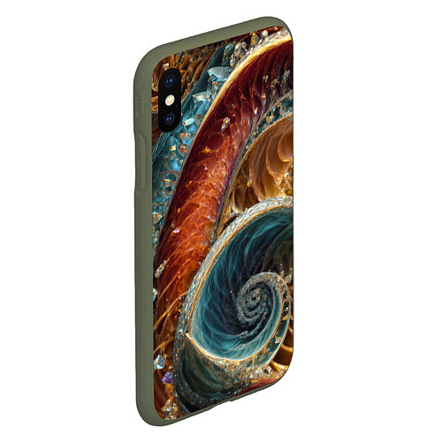 Чехол iPhone XS Max матовый Текстура спираль из кристалов / 3D-Темно-зеленый – фото 2