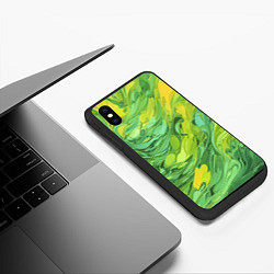 Чехол iPhone XS Max матовый Зелено желтая краска, цвет: 3D-черный — фото 2