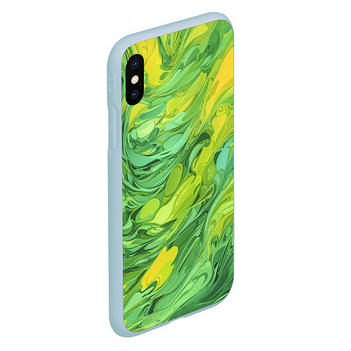 Чехол iPhone XS Max матовый Зелено желтая краска / 3D-Голубой – фото 2