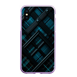 Чехол iPhone XS Max матовый Тёмно-синяя диагональная клетка в шотландском стил, цвет: 3D-сиреневый