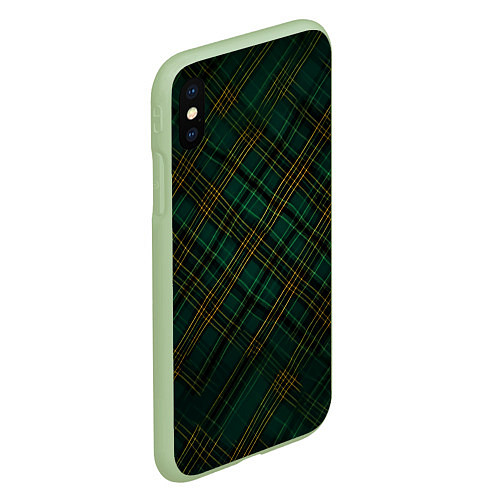Чехол iPhone XS Max матовый Тёмно-зелёная диагональная клетка в шотландском ст / 3D-Салатовый – фото 2
