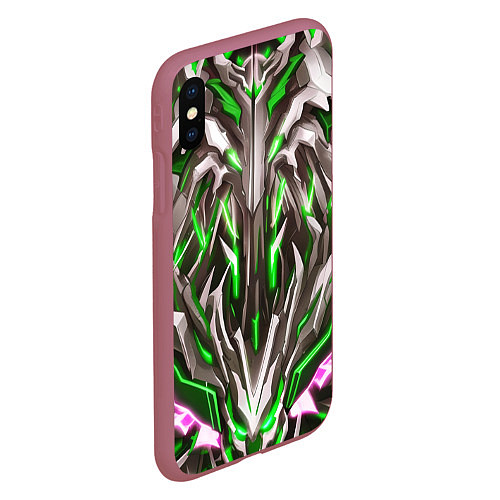 Чехол iPhone XS Max матовый Зелёная киберпанк броня / 3D-Малиновый – фото 2