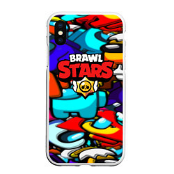 Чехол iPhone XS Max матовый Brawl stars mobile game brawlers, цвет: 3D-белый