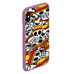 Чехол iPhone XS Max матовый One Piece logo pattern pirat, цвет: 3D-фиолетовый — фото 2