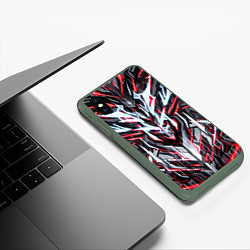 Чехол iPhone XS Max матовый Неоновый красный кибер череп, цвет: 3D-темно-зеленый — фото 2